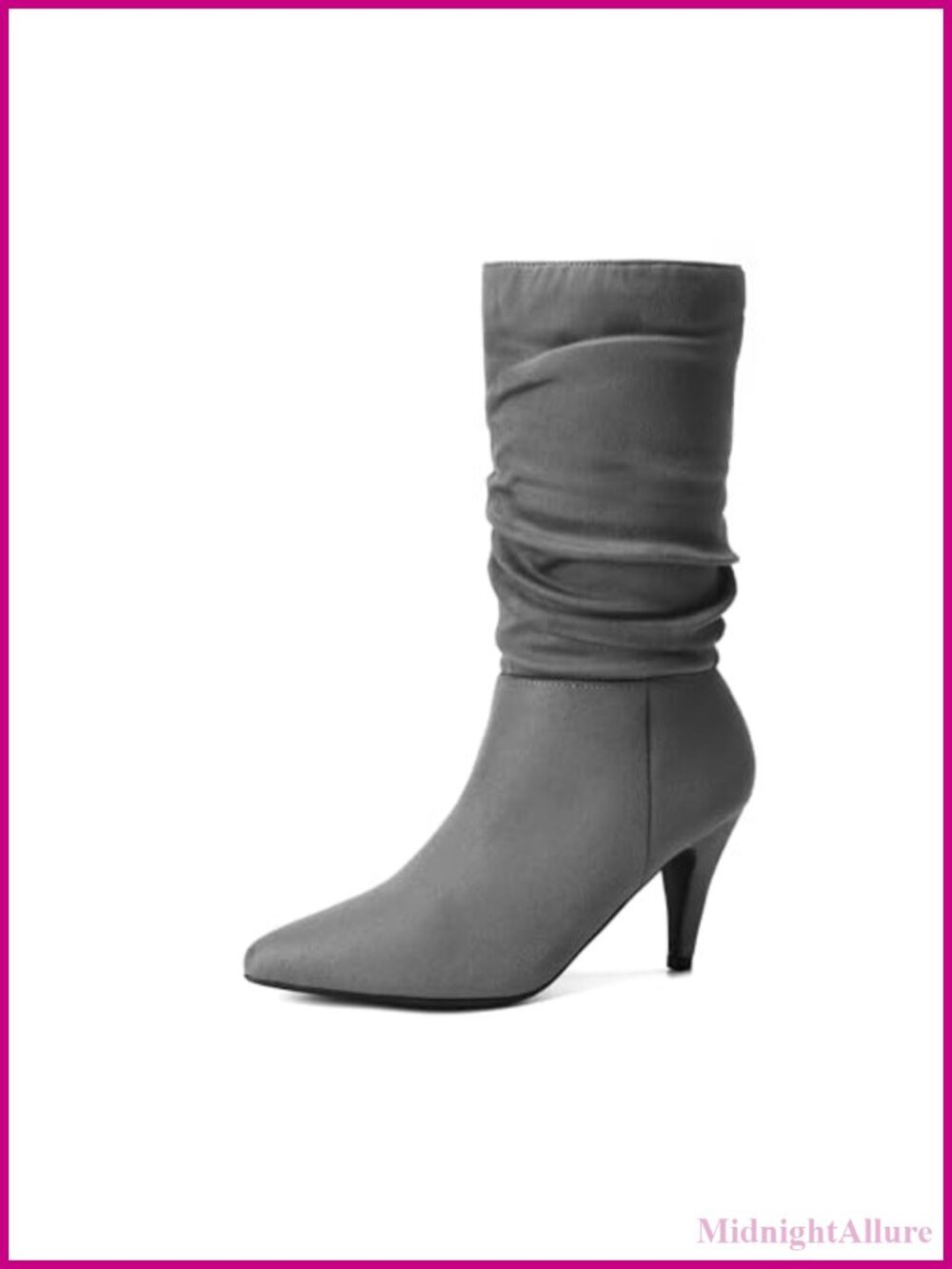 Women's Faux Suede Pointed Toe Mid Calf Boots Stiletto Heel